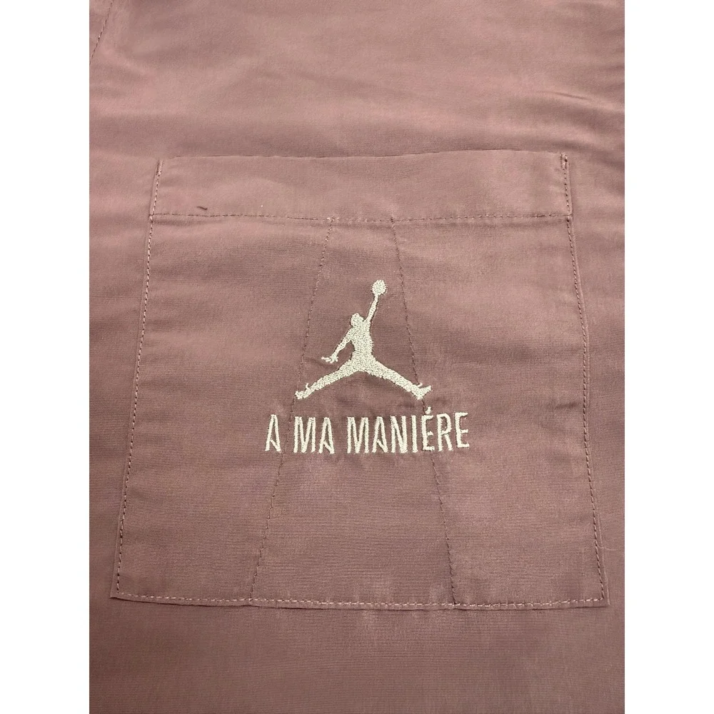 Jordan x A Ma Maniére Shirt Mens Large Maroon Snap Front Short Sleeve DV7460-263